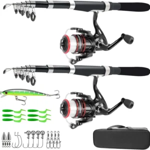 2-Piece Carbon Fiber Telescopic Fishing Rod Combo Set