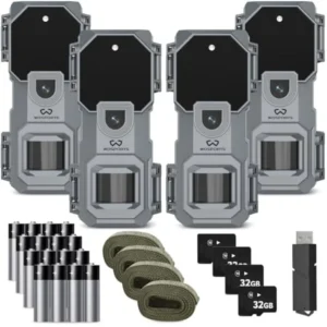 Outdoor wildlife monitoring trail camera 4 pack, 32MP 1080P HD, black plastic, night vision motion-activated waterproof design